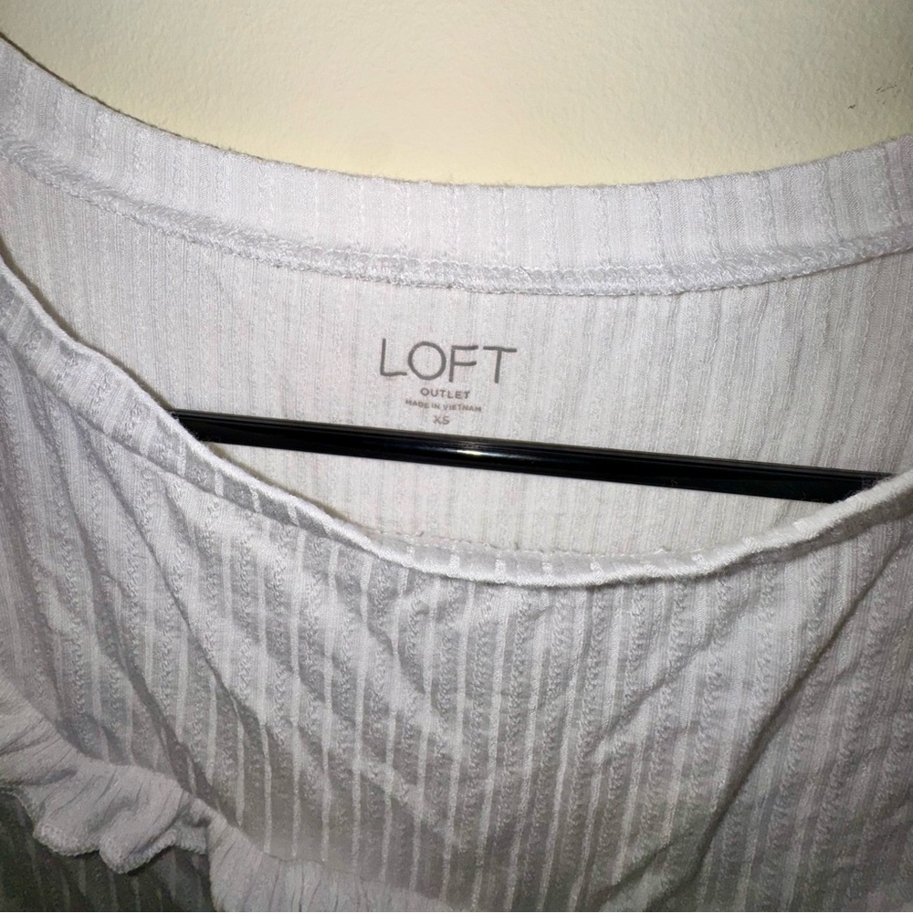 LOFT White Short Sleeve Ruffle Tee - Picture 4 of 8